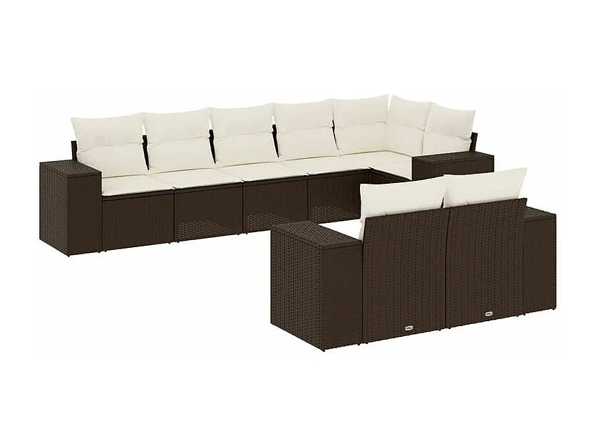 Salon de jardin 8 pcs avec coussins marron résine tressée