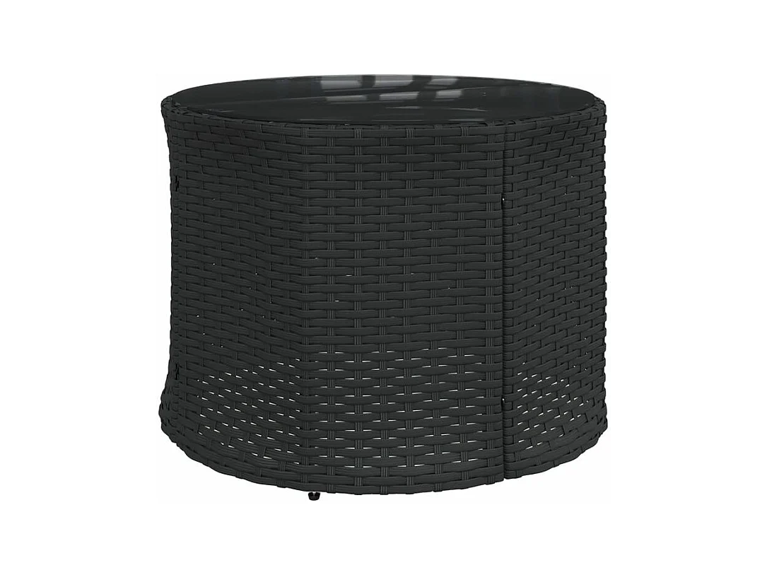 Canapé de jardin table coussins demi-rond noir résine tressée