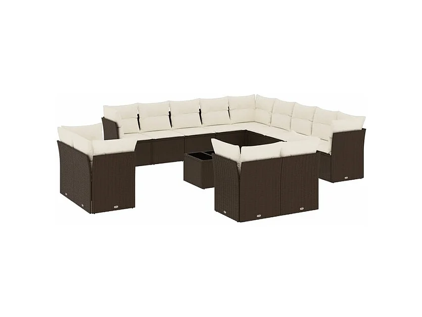 Salon de jardin avec coussins 14 pcs marron résine tressée