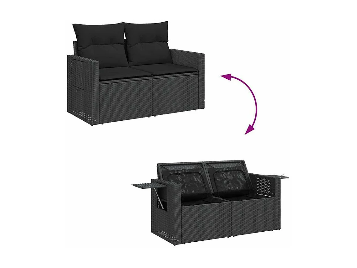 Salon de jardin 10 pcs avec coussins noir résine tressée