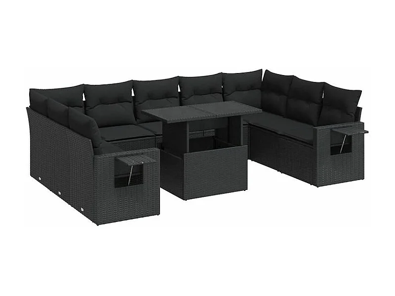 Salon de jardin 10 pcs avec coussins noir résine tressée