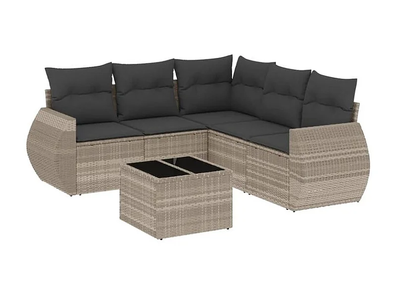 Salon de jardin 6 pcs avec coussins gris clair résine tressée
