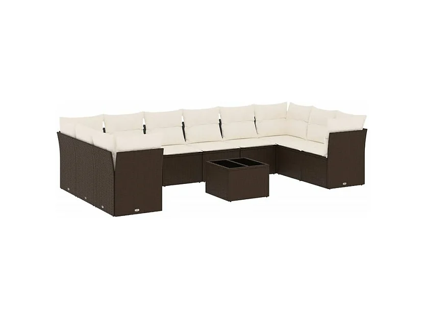 Salon de jardin et coussins 11 pcs marron résine tressée