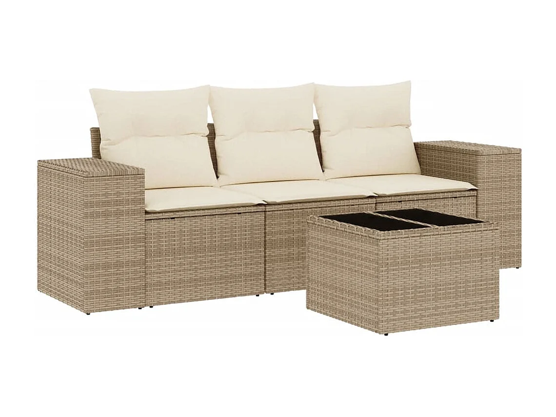 Salon de jardin avec coussins 4 pcs beige résine tressée
