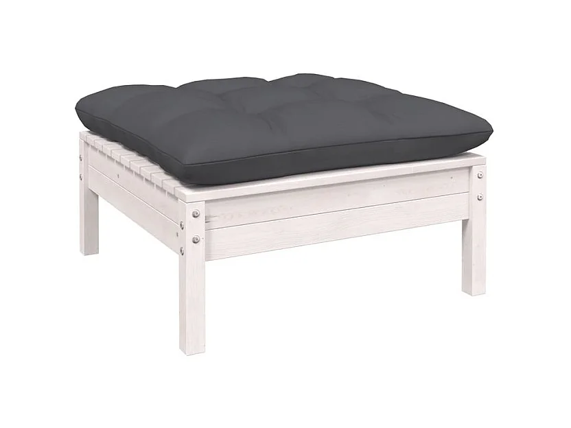 Salon de jardin 8 pcs avec coussins blanc bois de pin massif