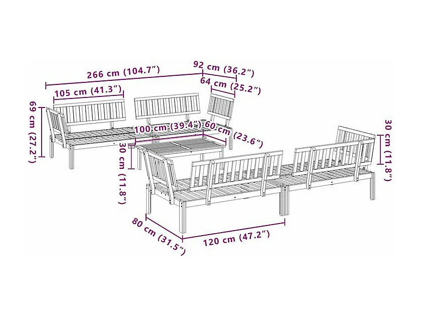 Salon palette de jardin 5 pcs bois d'acacia massif