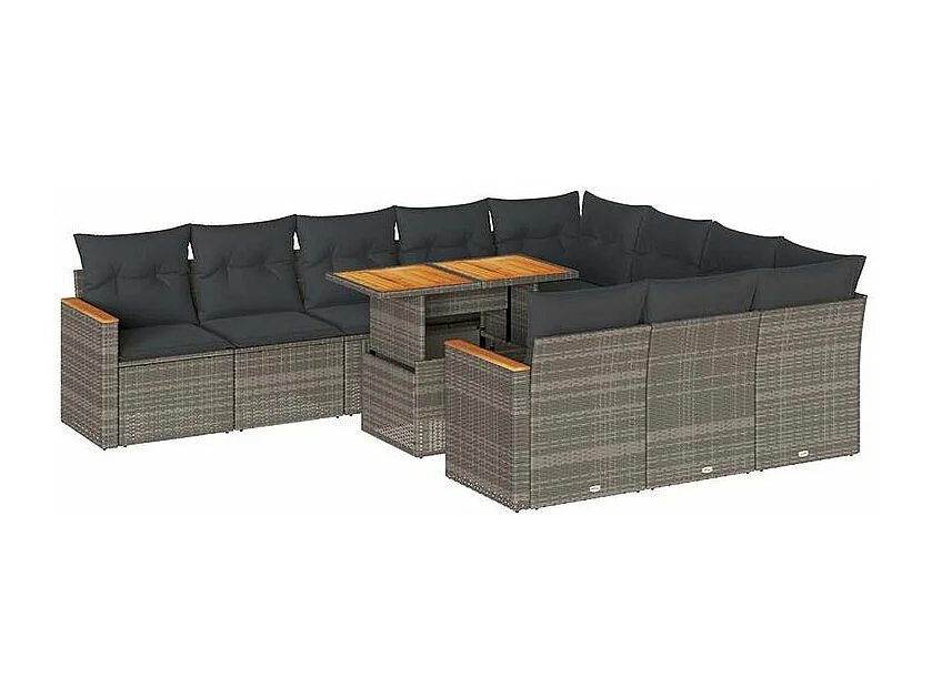 Ensemble de canapés de jardin 11 pcs et coussins rotin acacia