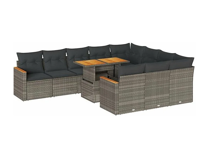 Ensemble de canapés de jardin 11 pcs et coussins rotin acacia