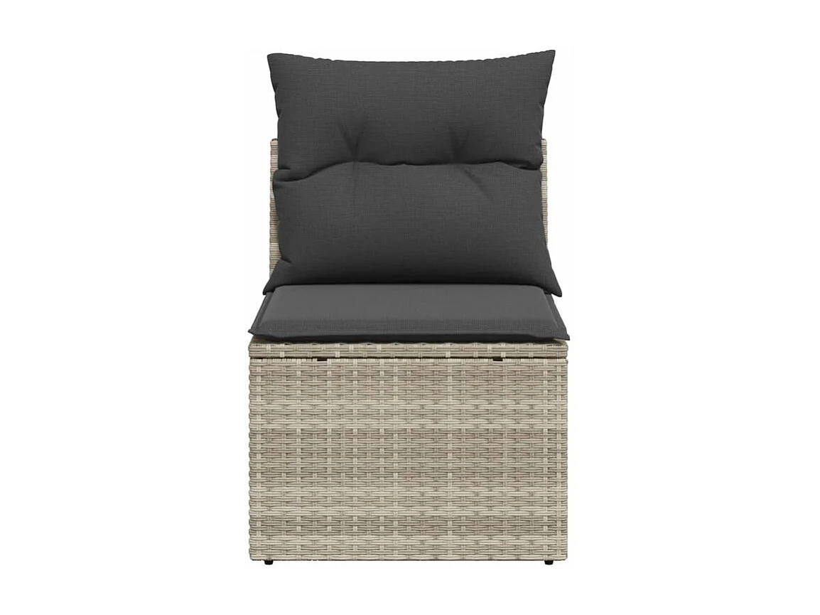 Canapé de jardin sans accoudoirs coussins gris clair poly rotin