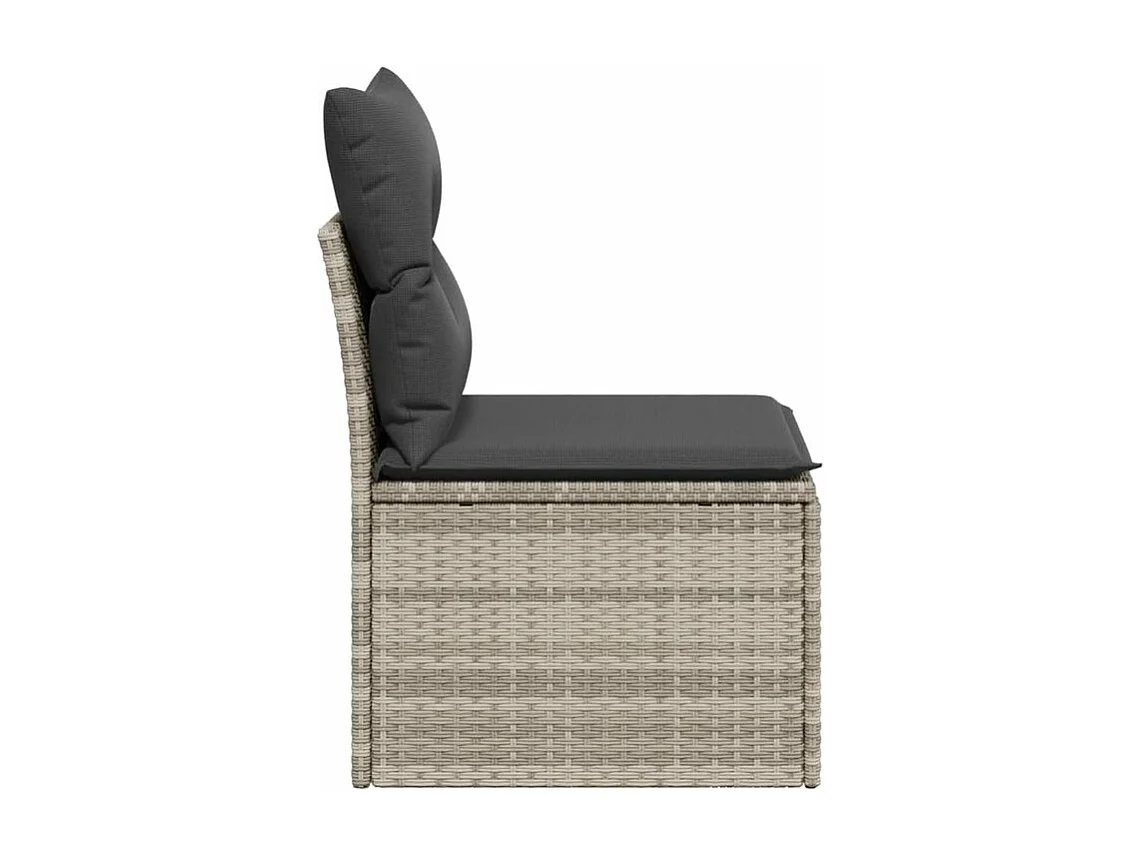 Canapé de jardin sans accoudoirs coussins gris clair poly rotin