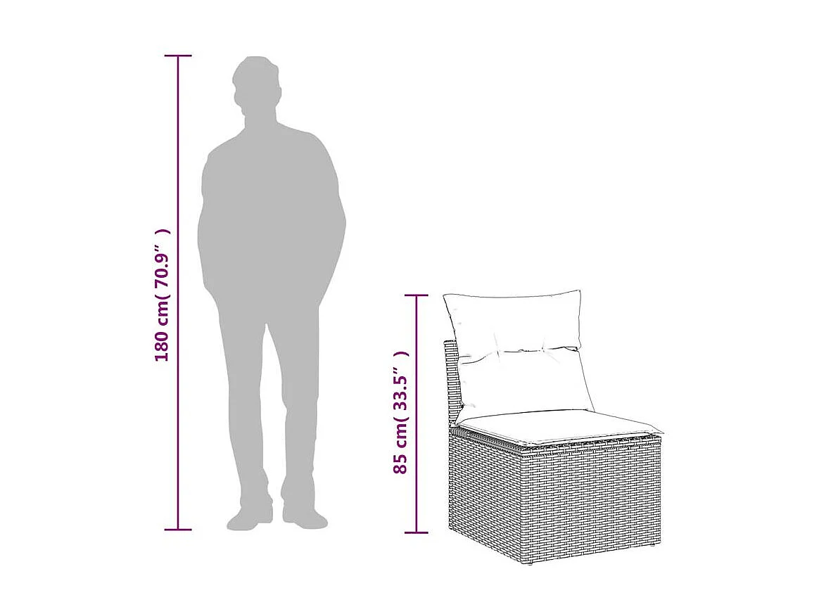 Canapé de jardin sans accoudoirs coussins gris clair poly rotin