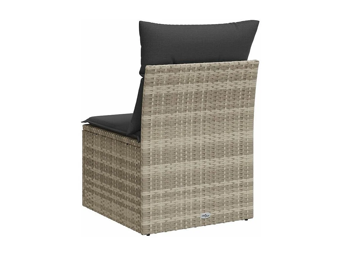 Canapé de jardin sans accoudoirs coussins gris clair poly rotin