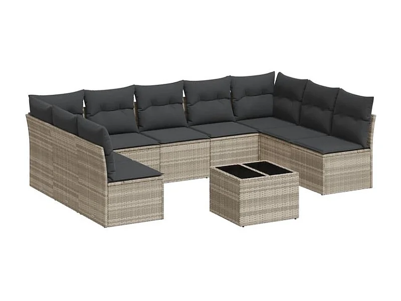 Salon de jardin avec coussins 10 pcs gris clair résine tressée