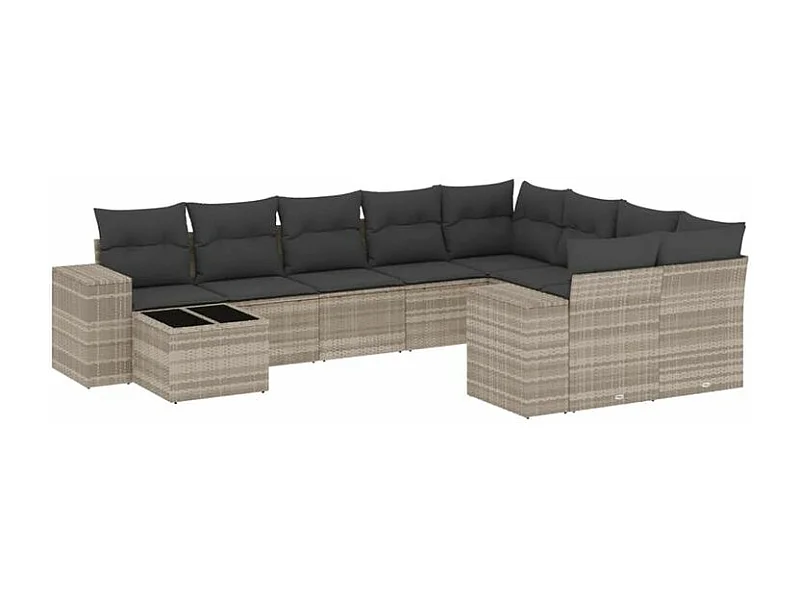 Salon de jardin avec coussins 10 pcs gris clair résine tressée