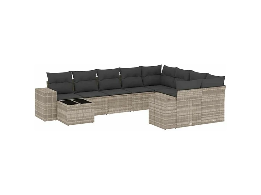 Salon de jardin avec coussins 10 pcs gris clair résine tressée