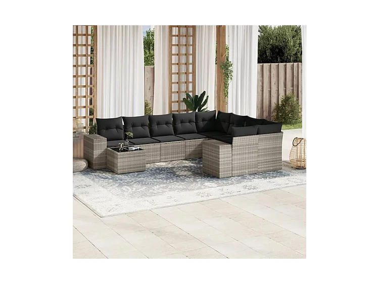 Salon de jardin avec coussins 10 pcs gris clair résine tressée