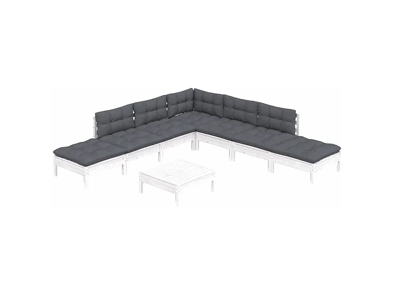 Salon de jardin 8 pcs avec coussins blanc bois de pin