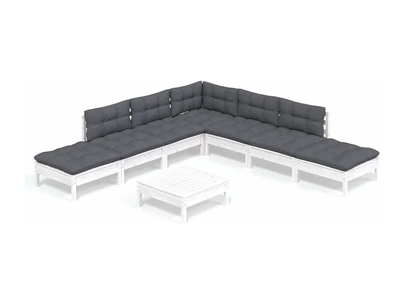 Salon de jardin 8 pcs avec coussins blanc bois de pin