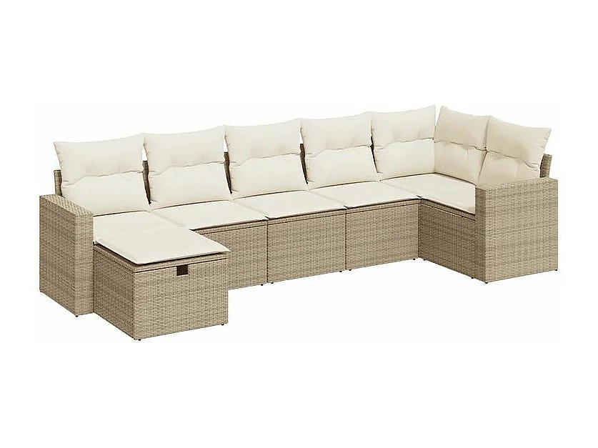 Salon de jardin avec coussins 7 pcs beige résine tressée