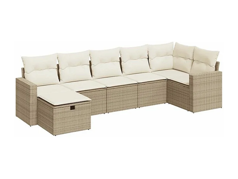 Salon de jardin avec coussins 7 pcs beige résine tressée