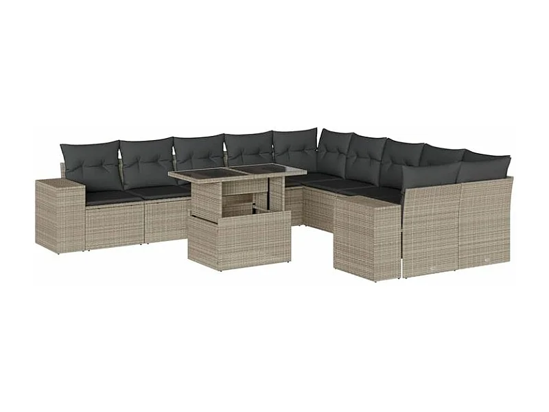 Salon de jardin 11 pcs avec coussins gris clair résine tressée