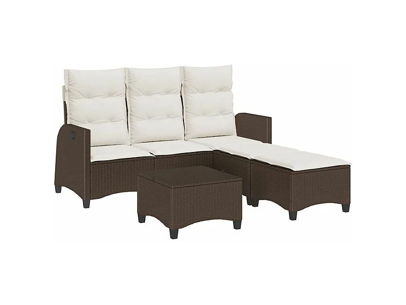 Salon de jardin 3 pcs avec coussins forme L marron polyrotin