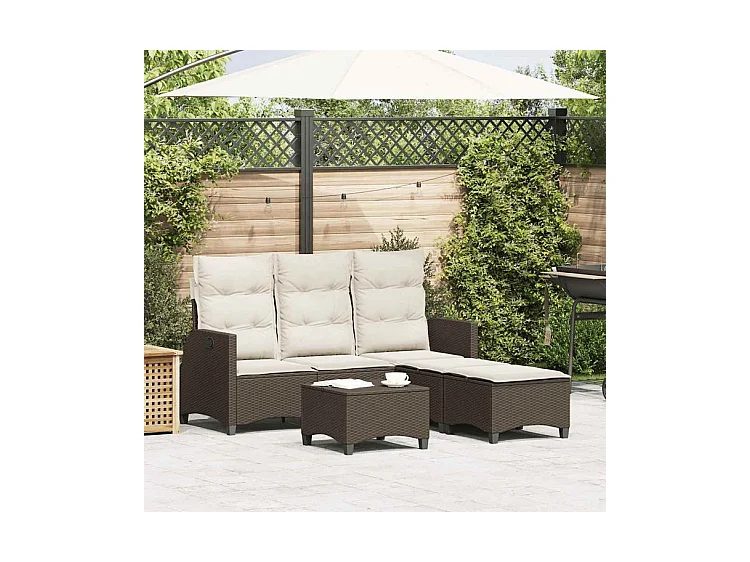 Salon de jardin 3 pcs avec coussins forme L marron polyrotin