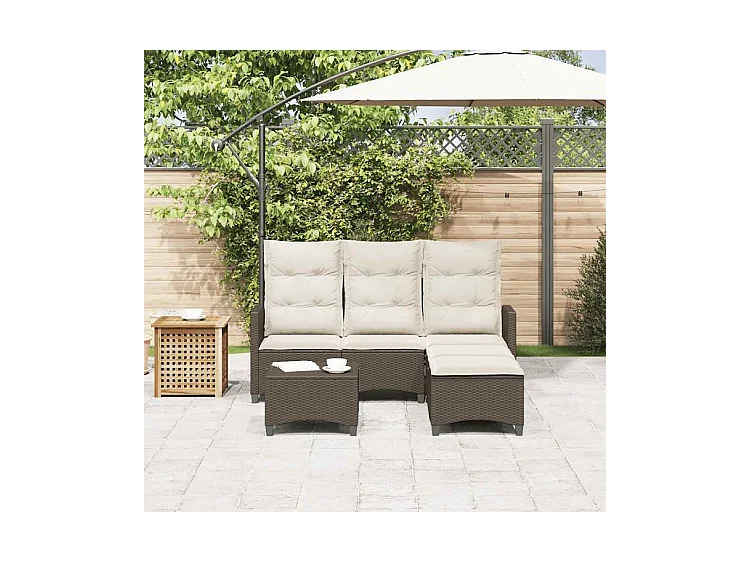 Salon de jardin 3 pcs avec coussins forme L marron polyrotin