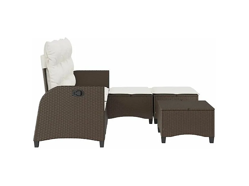 Salon de jardin 3 pcs avec coussins forme L marron polyrotin