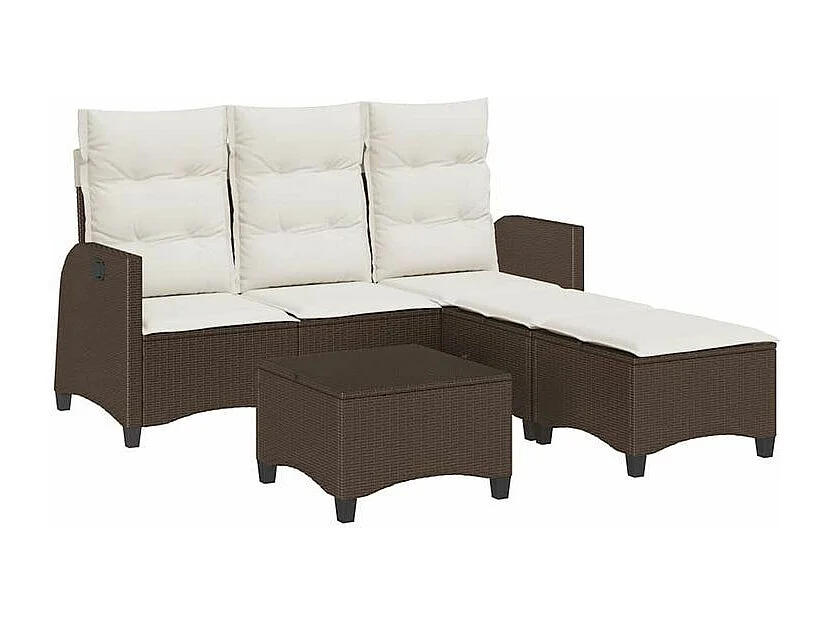 Salon de jardin 3 pcs avec coussins forme L marron polyrotin