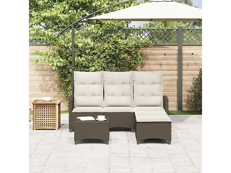 Salon de jardin 3 pcs avec coussins forme L marron polyrotin
