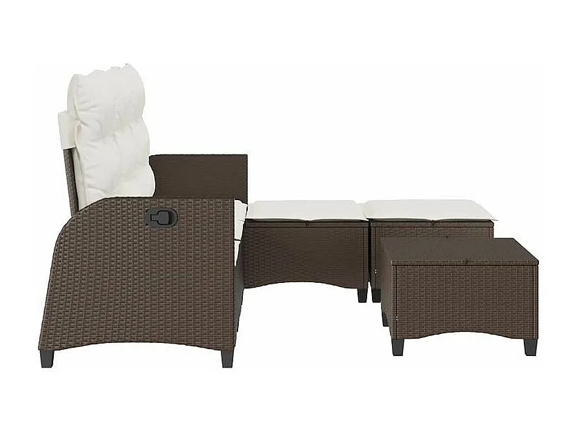 Salon de jardin 3 pcs avec coussins forme L marron polyrotin