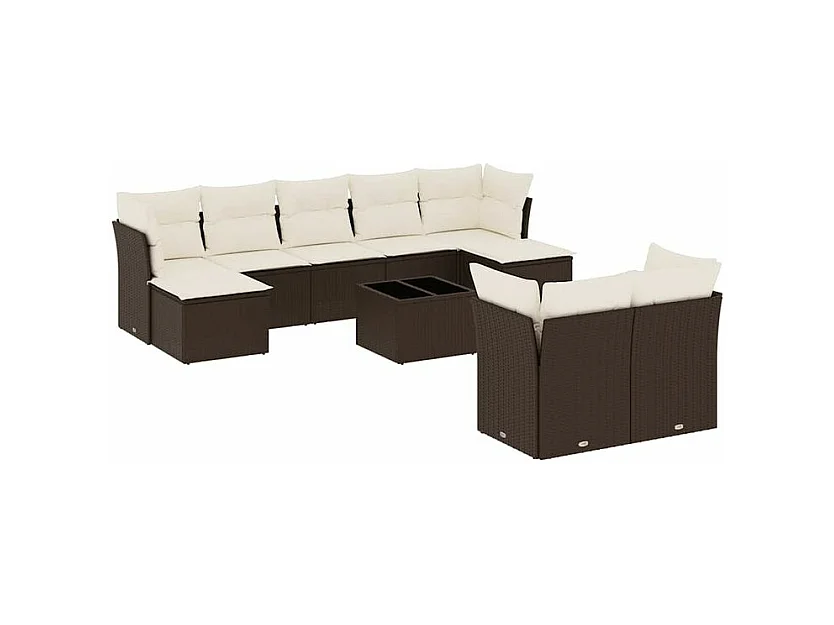 Salon de jardin 10 pcs avec coussins marron résine tressée