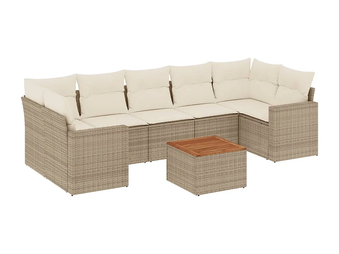 Salon de jardin avec coussins 8 pcs beige résine tressée