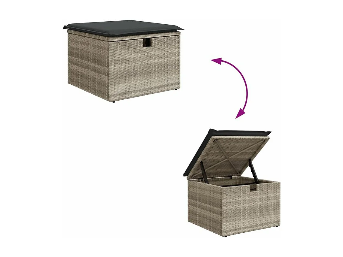 Salon de jardin 6 pcs avec coussins gris clair résine tressée