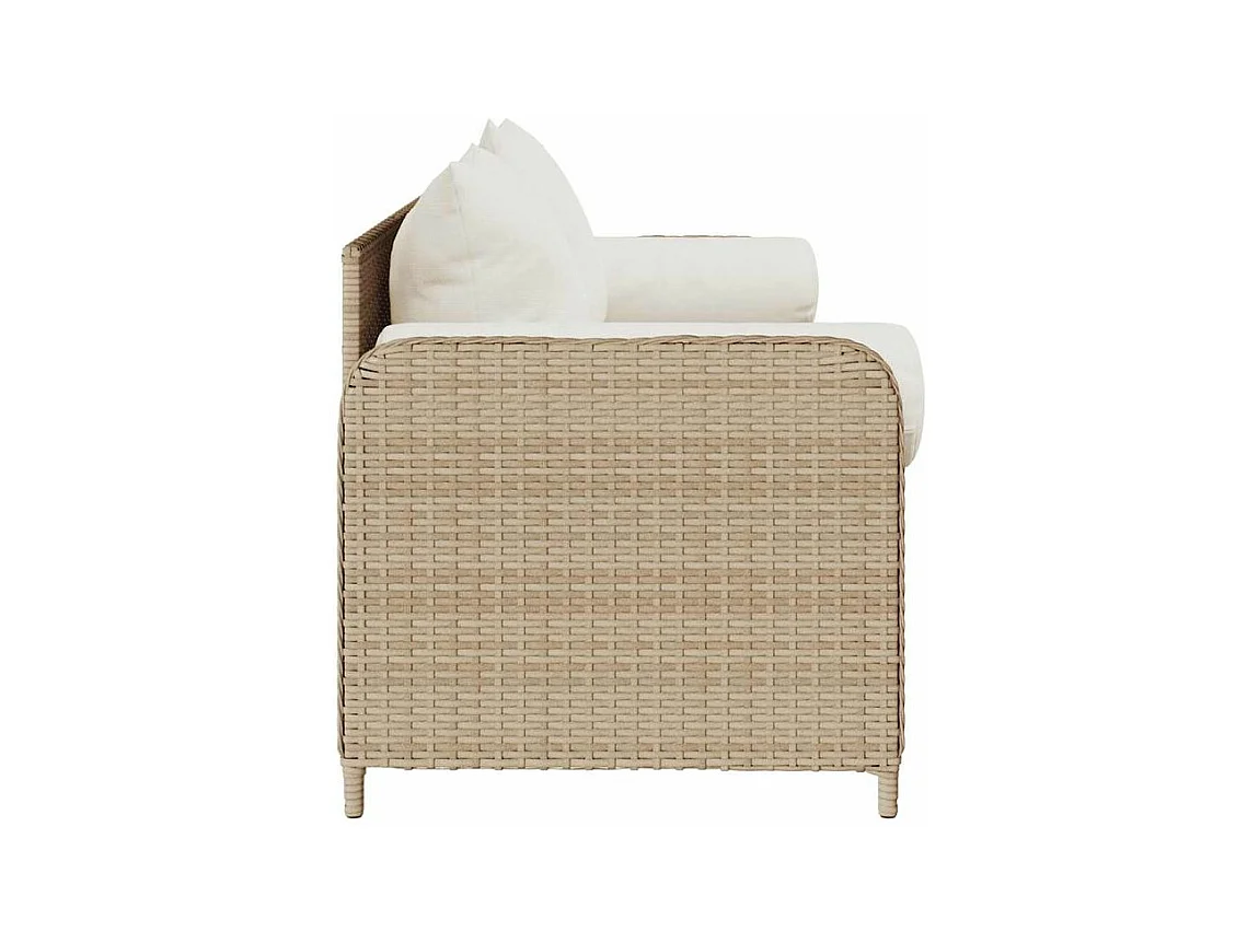 Canapé de jardin avec coussins 3 places beige résine tressée