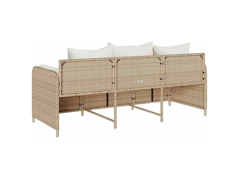 Canapé de jardin avec coussins 3 places beige résine tressée