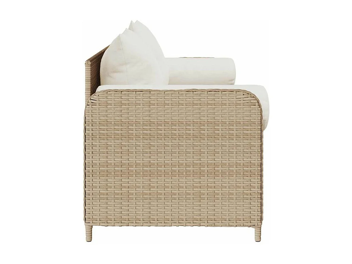 Canapé de jardin avec coussins 3 places beige résine tressée