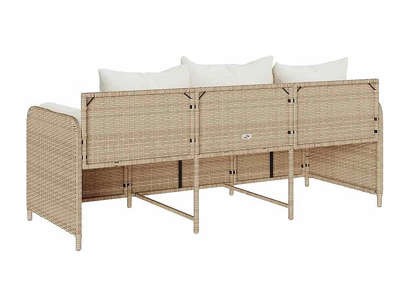 Canapé de jardin avec coussins 3 places beige résine tressée