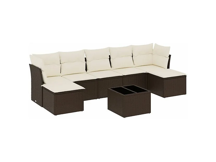 Salon de jardin 8 pcs avec coussins marron résine tressée