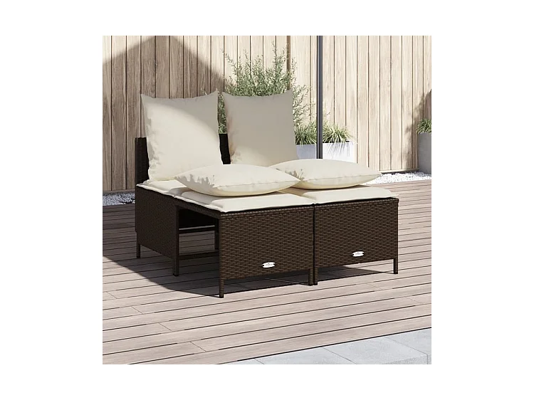 Salon de jardin 4 pcs avec coussins marron résine tressée