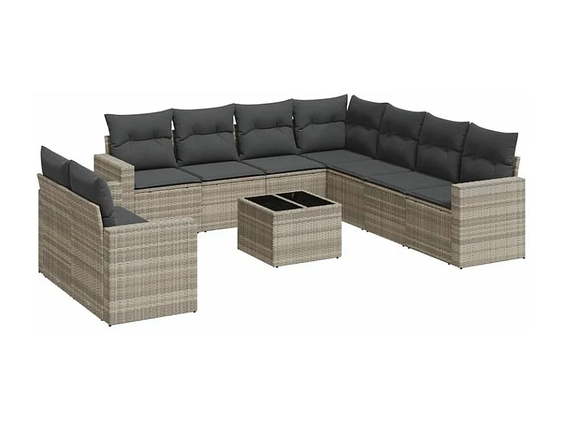 Salon de jardin avec coussins 10 pcs gris clair résine tressée
