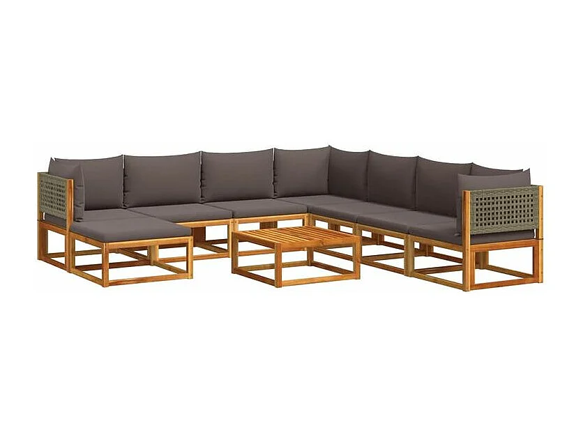 Salon de jardin avec coussins 9 pcs bois massif d'acacia