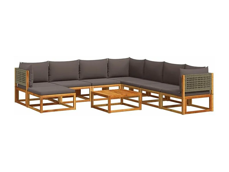 Salon de jardin avec coussins 9 pcs bois massif d'acacia