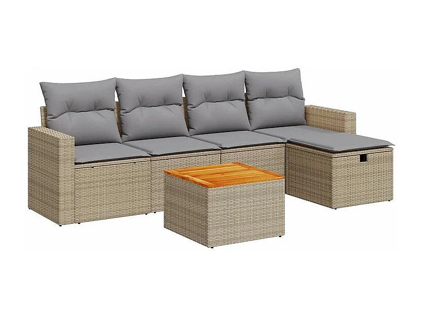 Salon de jardin avec coussins 6 pcs beige résine tressée