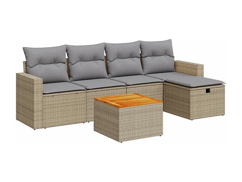 Salon de jardin avec coussins 6 pcs beige résine tressée