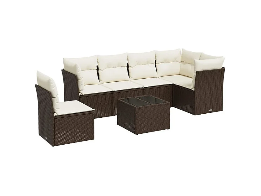 Salon de jardin avec coussins 7 pcs marron résine tressée