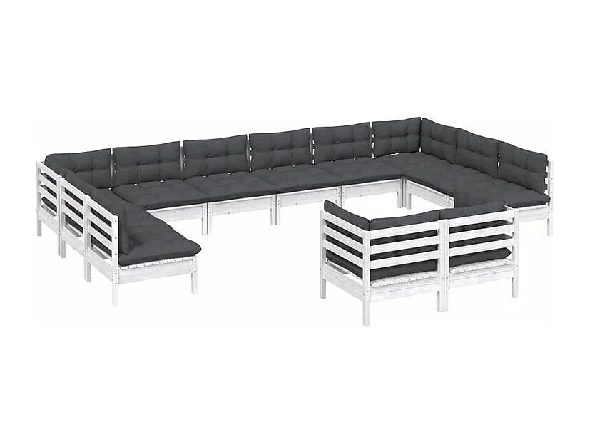 Salon de jardin 12 pcs avec coussins blanc bois de pin massif