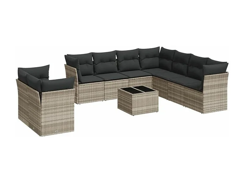 Salon de jardin avec coussins 10 pcs gris clair résine tressée