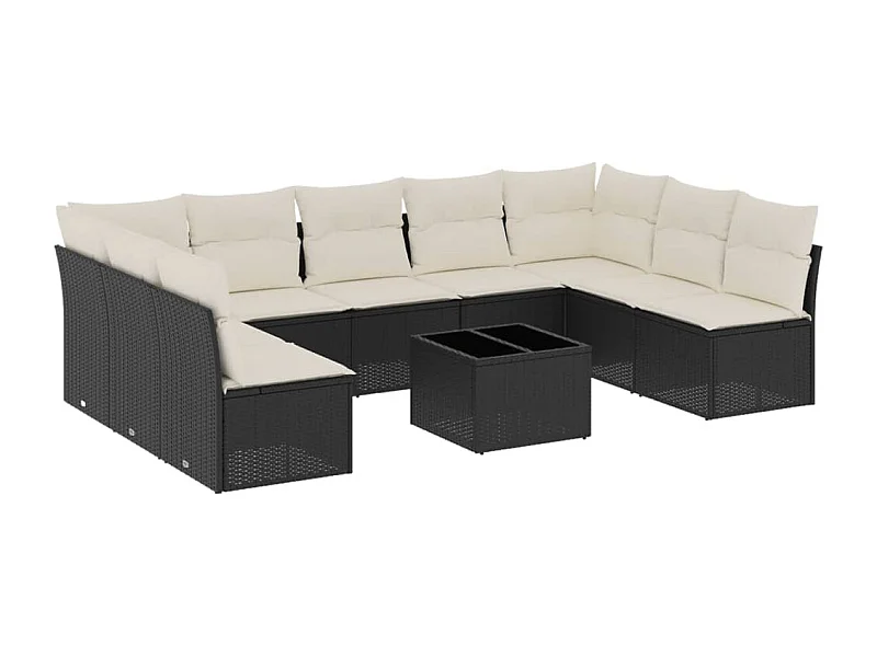 Salon de jardin 10 pcs avec coussins noir résine tressée